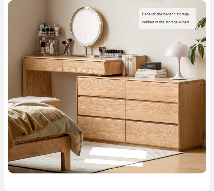 Oak, Ash Solid Wood Retractable Vanity Table Storage Cabinet.