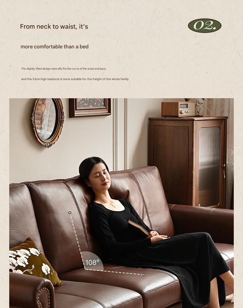 Genuine Leather American Retro High Back Sofa
