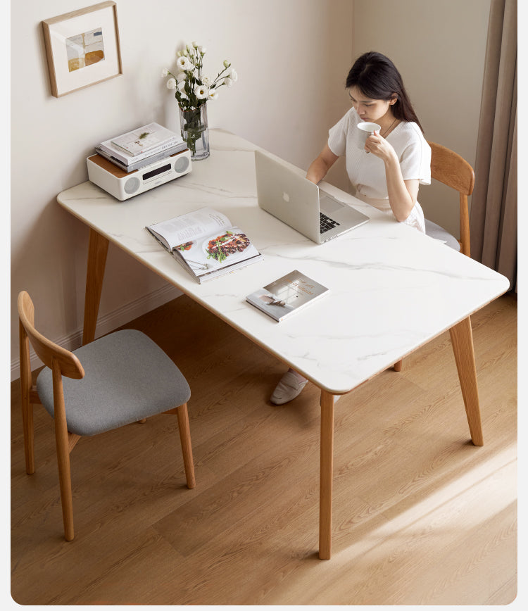 Ash, Oak Solid Wood Modern Rock Plate Dining Table