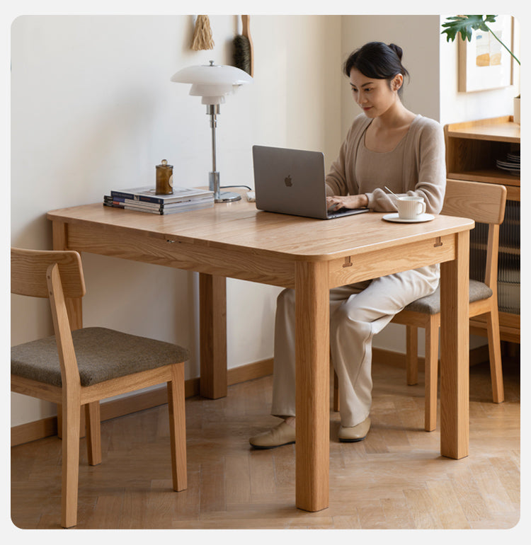 Oak Solid Wood Telescopic Folding Dining Table