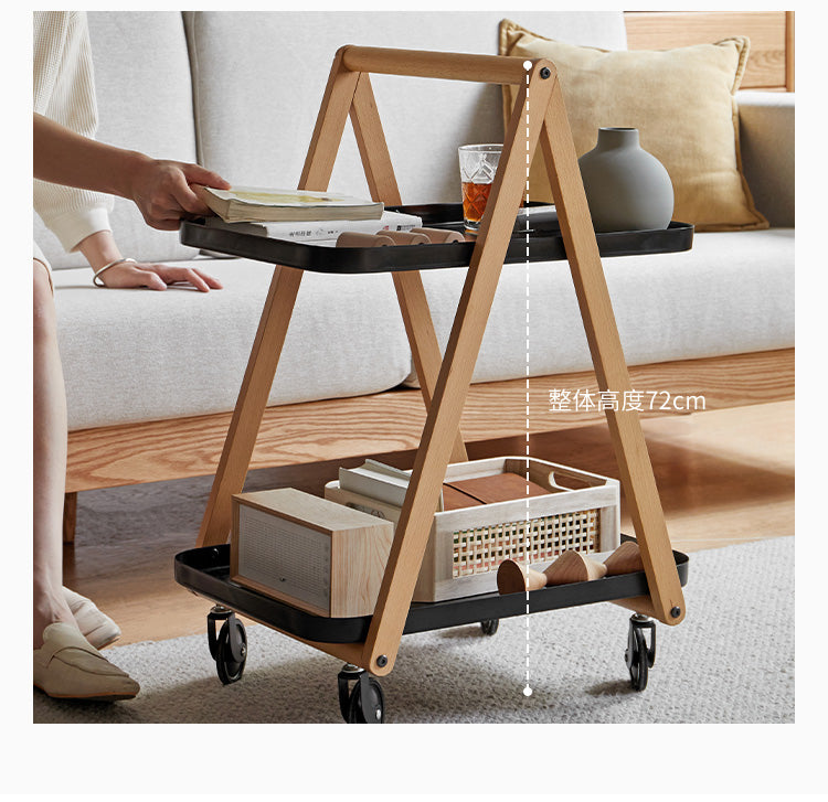 Beech Solid Wood Edge Table, Mobile Storage Rack