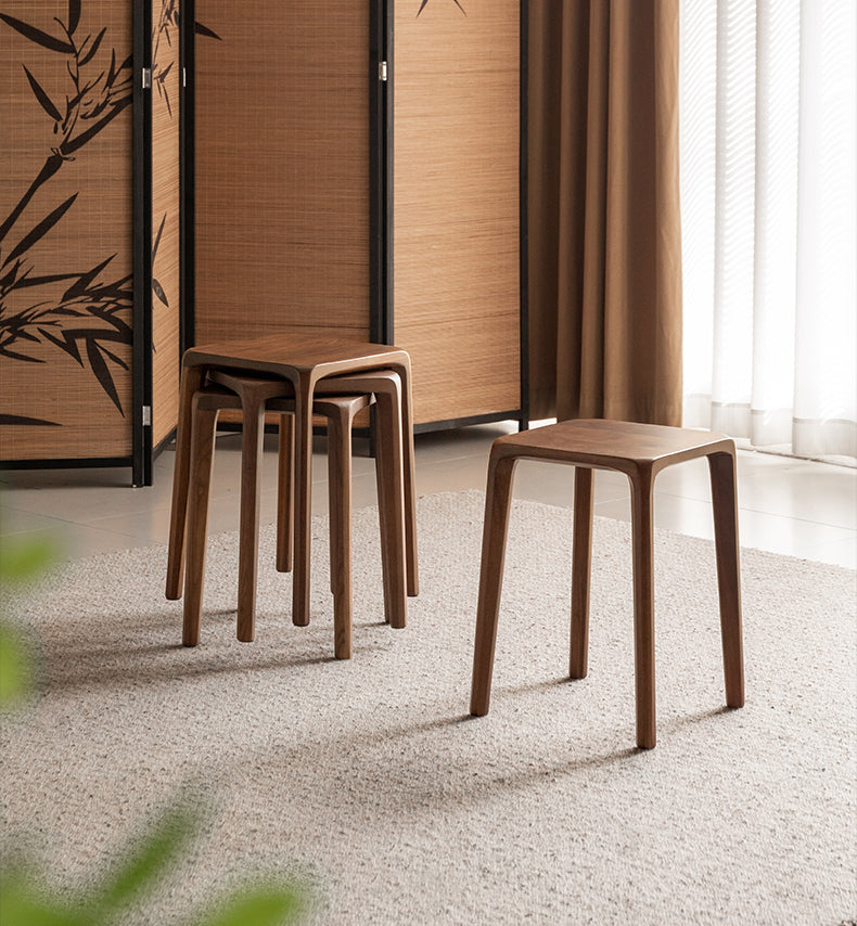 Black Walnut, Ash Solid Wood Square Stackable Stool