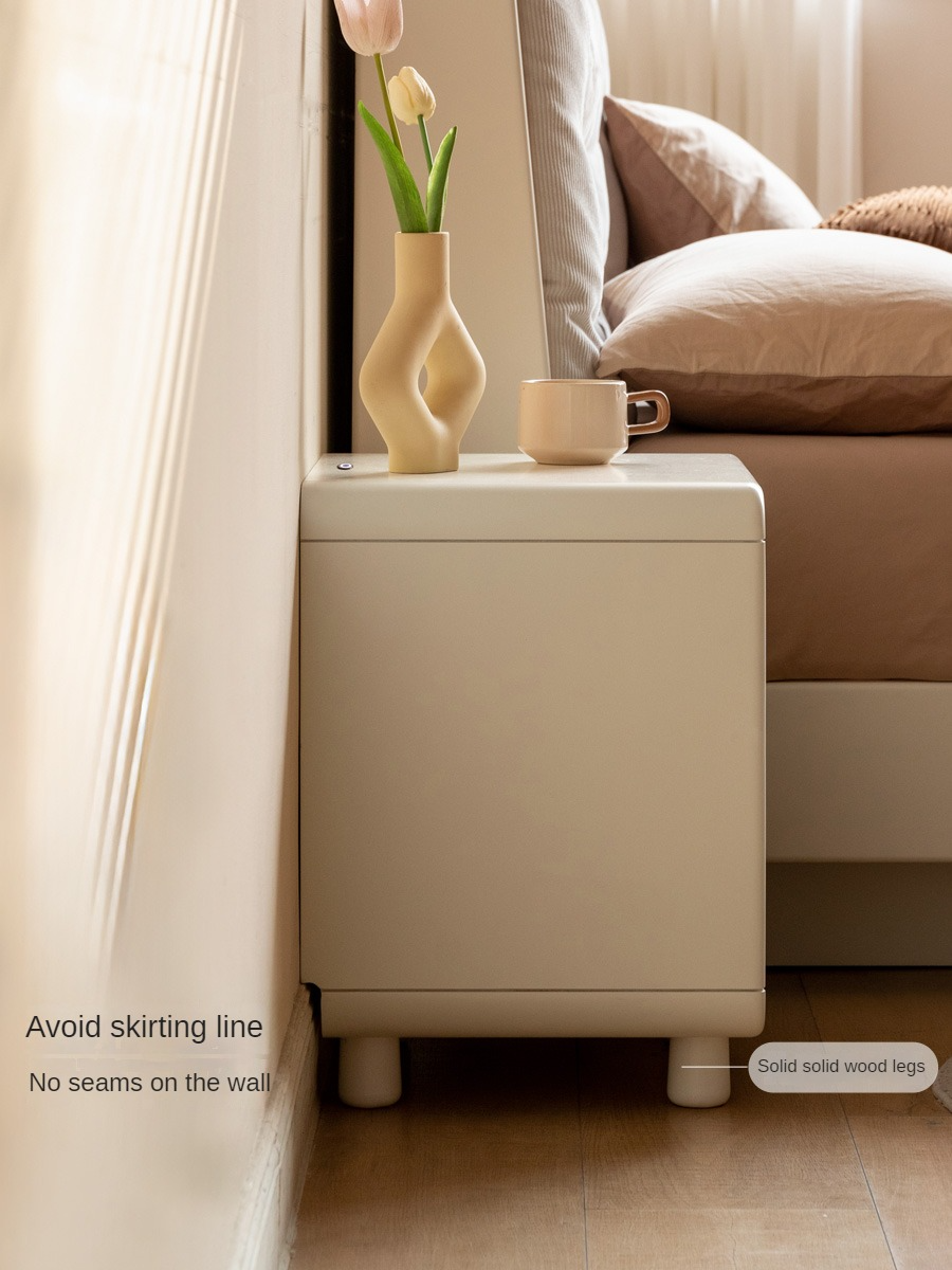 Solid RubberWood, Poplar Solid Wood Light Nightstand Cream Style