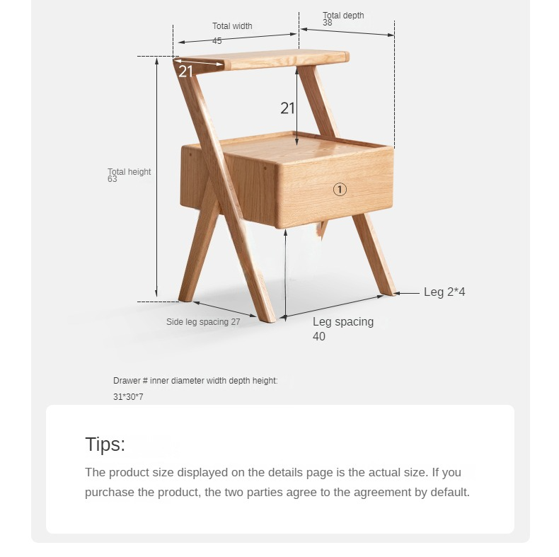 Oak Solid Wood Nightstand Rack Integrated Light)