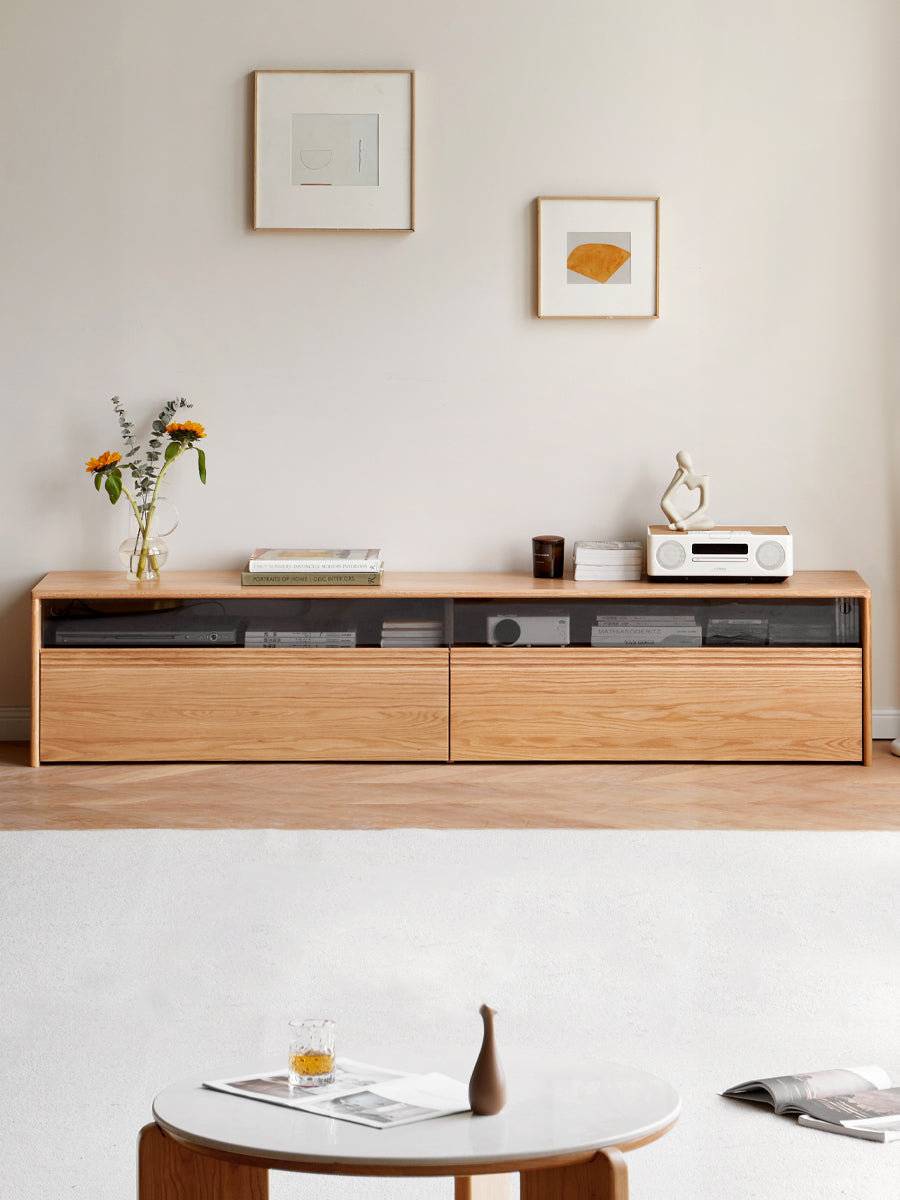 Oak, Cherry Wood, Black Walnut, TV Stand Floor Cabinet