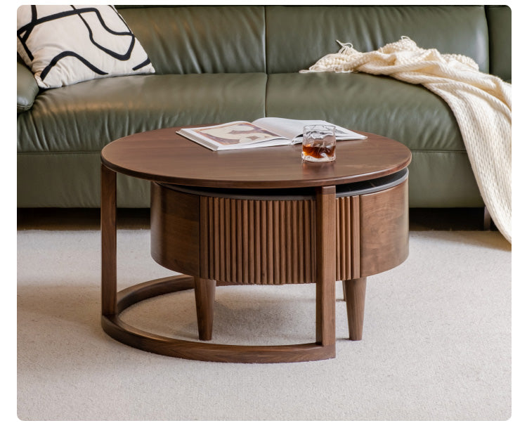 Black Walnut, Ash Solid Wood Combination Rock Plate Coffee Table