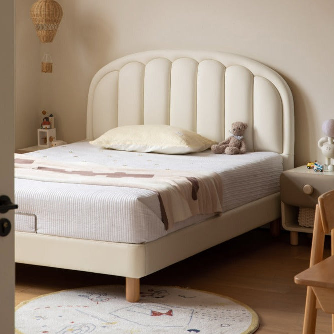 Children's Bed Modern Simple White Cream organic leather<