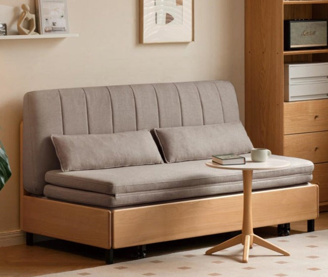 Beech Solid Wood Retractable Fabric Sofa Bed.