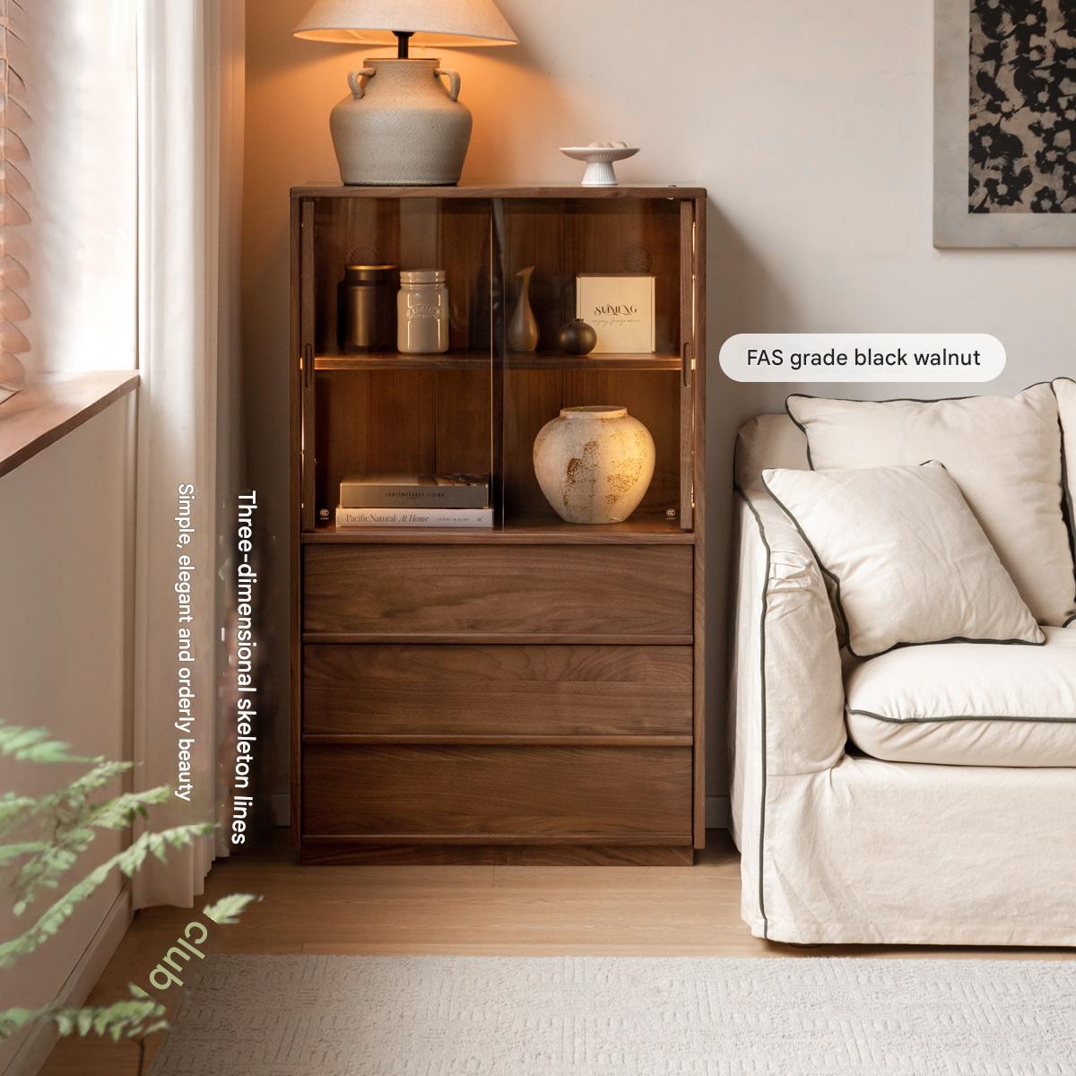 Oak, White oak, Black Walnut Solid Wood Wabi-Sabi Style Floor Side Cabinet.