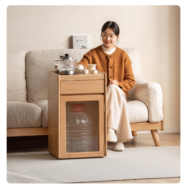 Black Walnut, Oak Solid Wood Movable Tea Cabinet