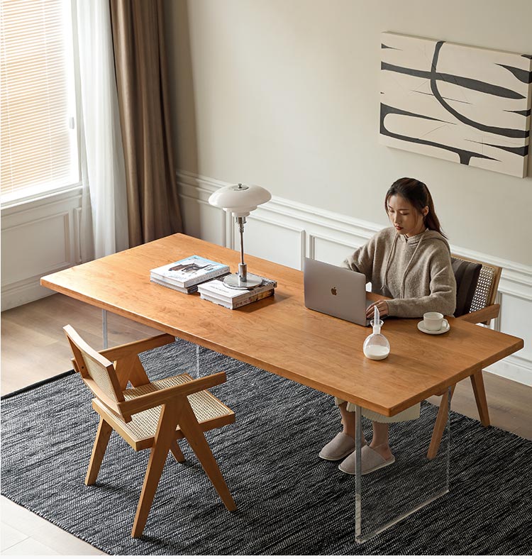 Oak, Cherry Solid Wood Acrylic Suspended Dining Table