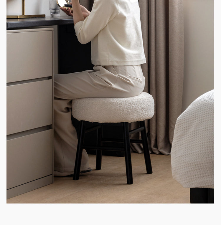 Oak Solid Wood Makeup Stool Imitation Sherpa
