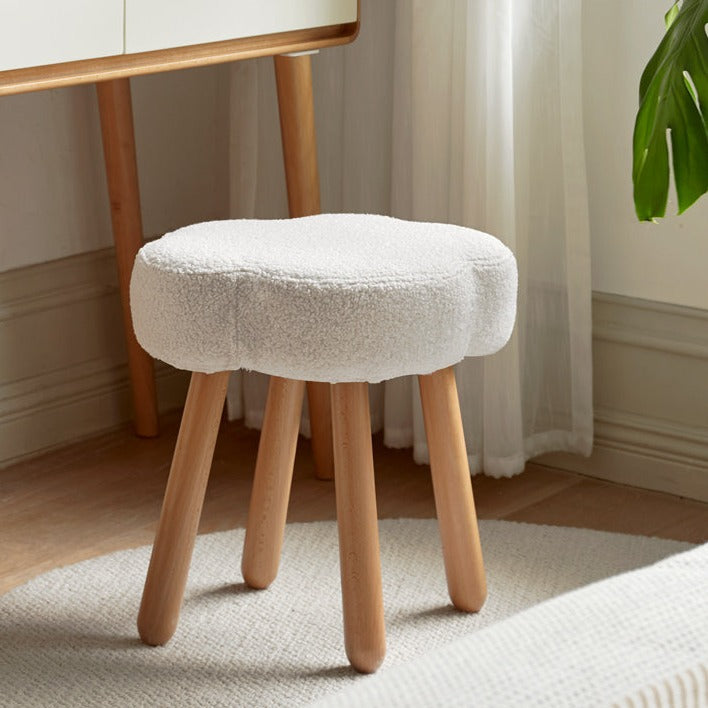 Beech, Solid Rubberood Lamb Velvet Cloud Makeup Stool