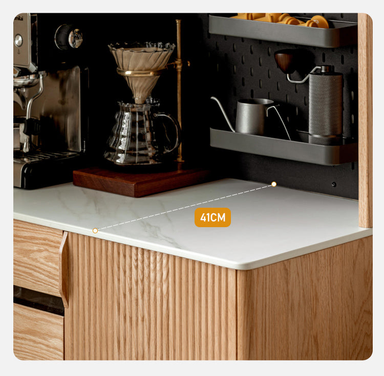 Oak Solid Wood Modern Rock Board Side High Tea Cabinet Buffet