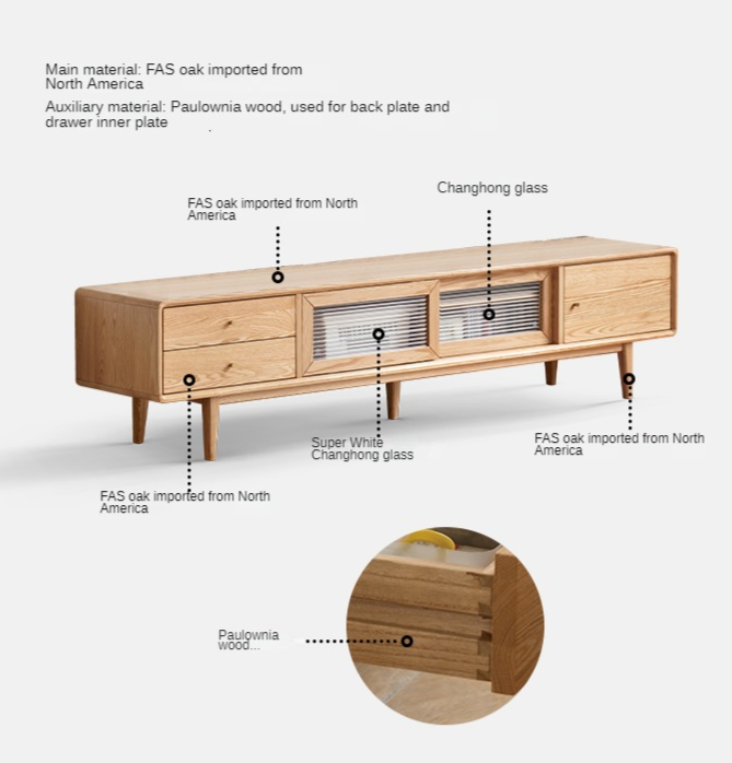 Oak, Ash Solid Wood TV Stand Sliding Door