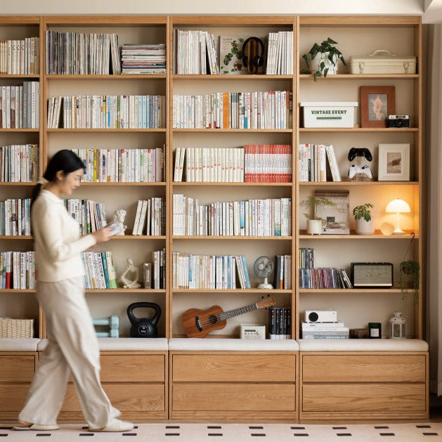 Oak, Ash Solid Wood Wall-To-Wall With Seat Combined Bookshelf