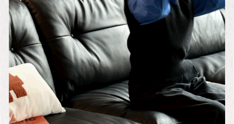Leather Black High Back Down Straight Sofa.