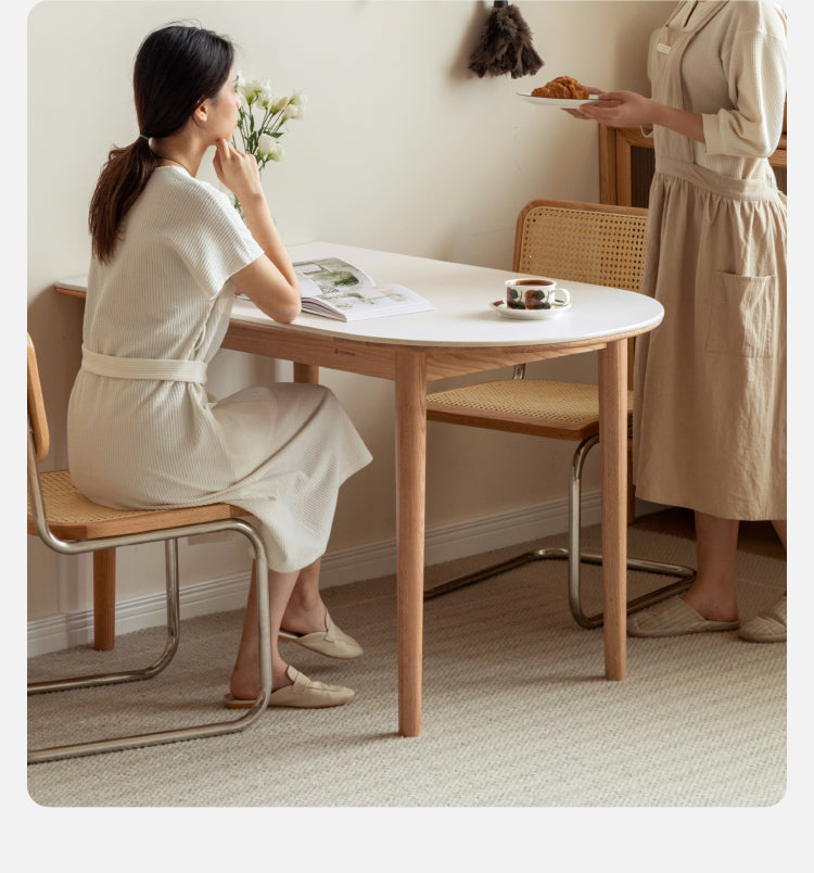 Oak, Beech Solid Wood Rock Slab Semi-Circular Dining Table