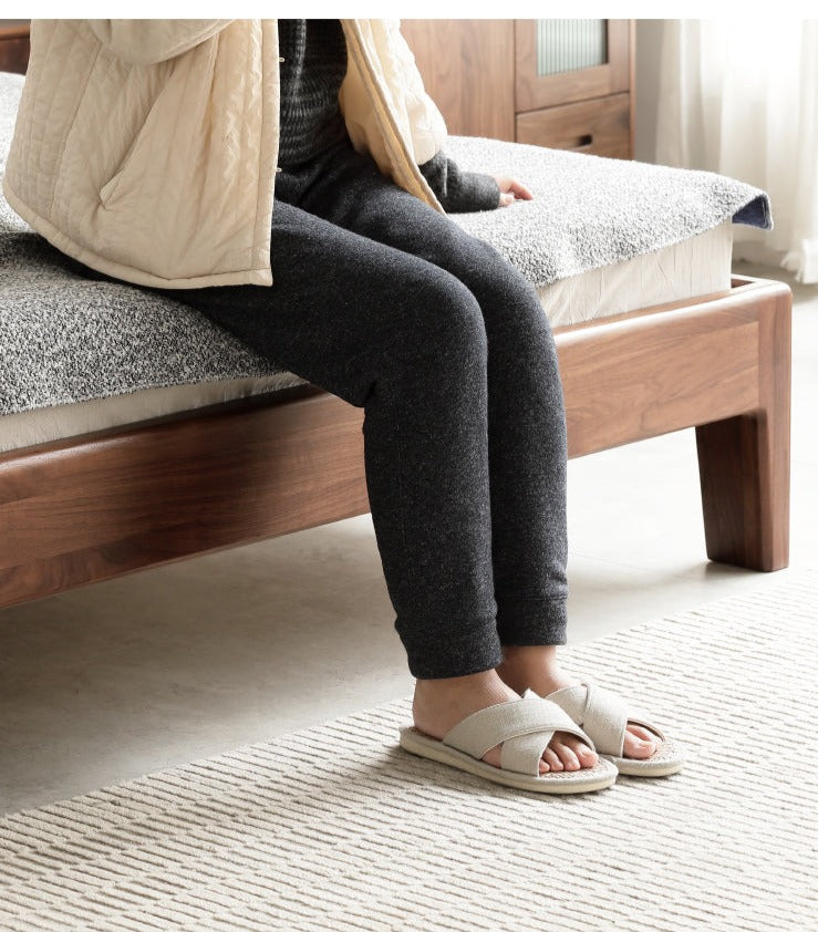 Black Walnut, Teak,Ash Solid Wood Bed Nordic Modern