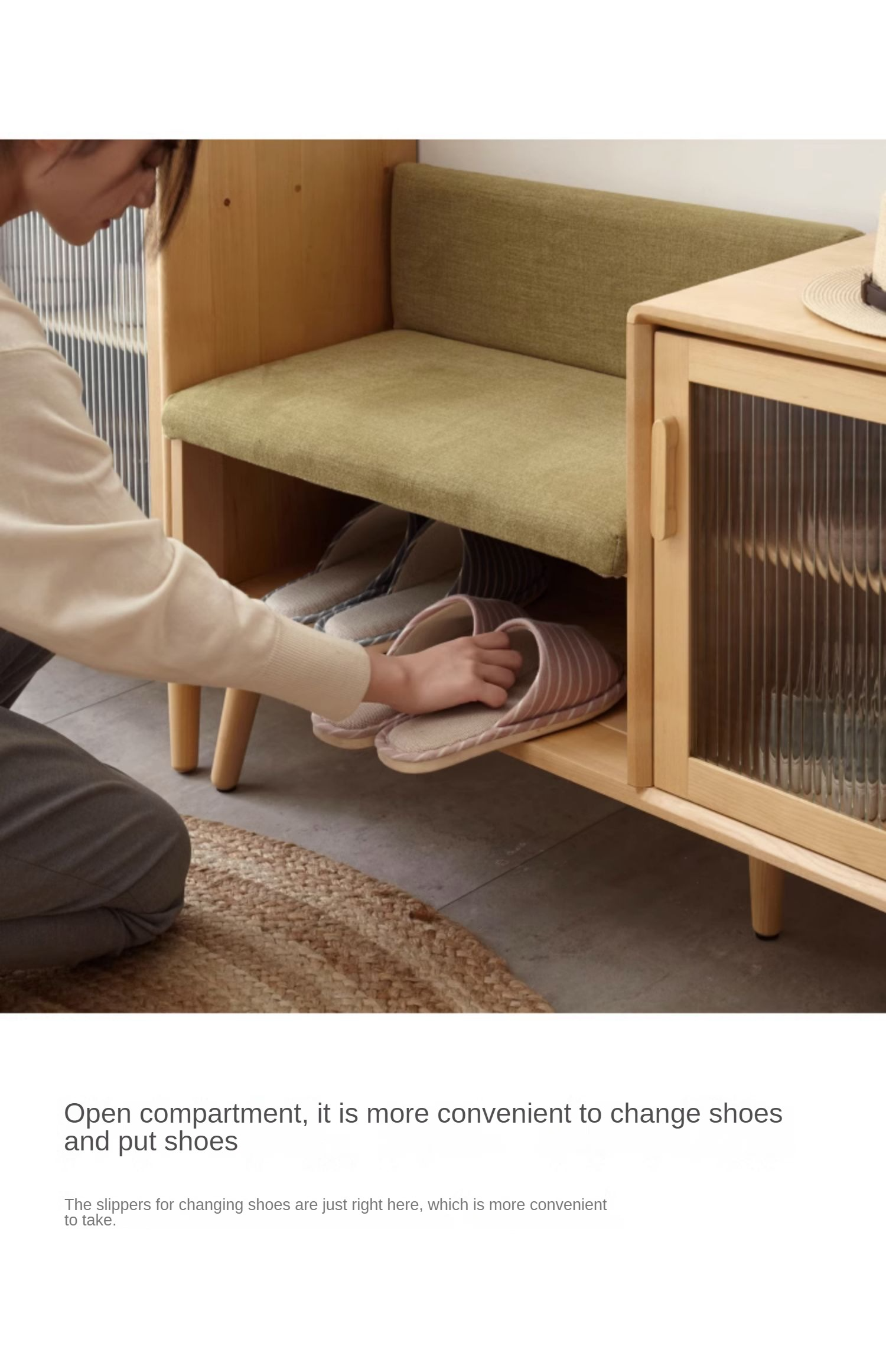 Beech Solid Wood Shoe Changing Stool Multifunctional With Cabinet