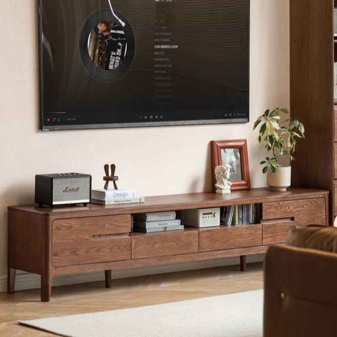 Oak, Solid Rubberwood Nordic Floor TV Cabinet.