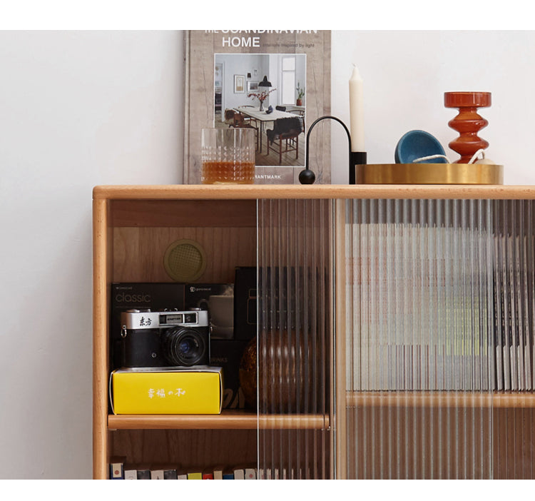 Beech Solid Wood Sliding Door Side Cabinet