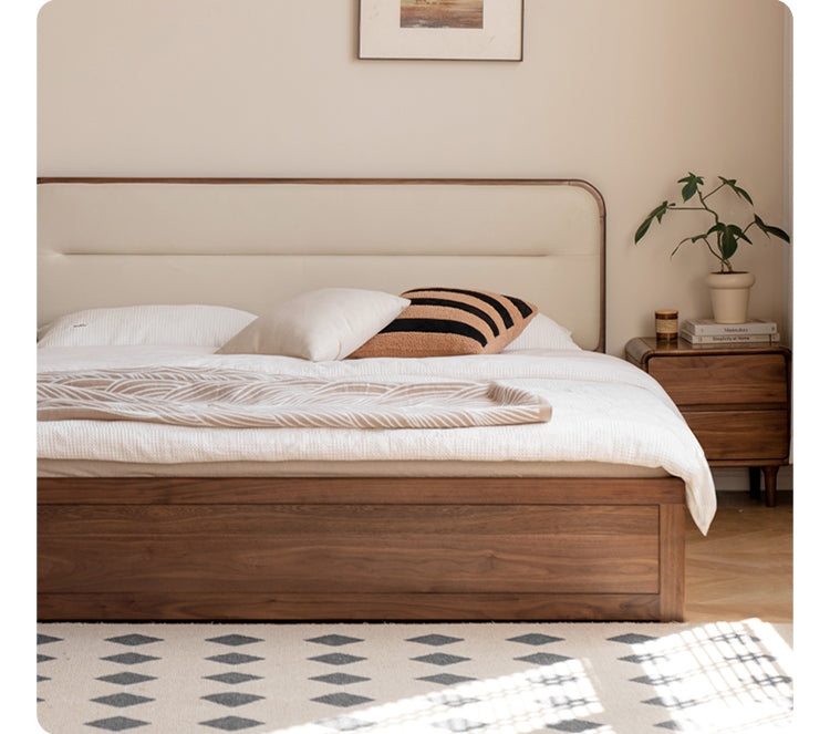 Black walnut solid wood storage box bed technology cloth soft back