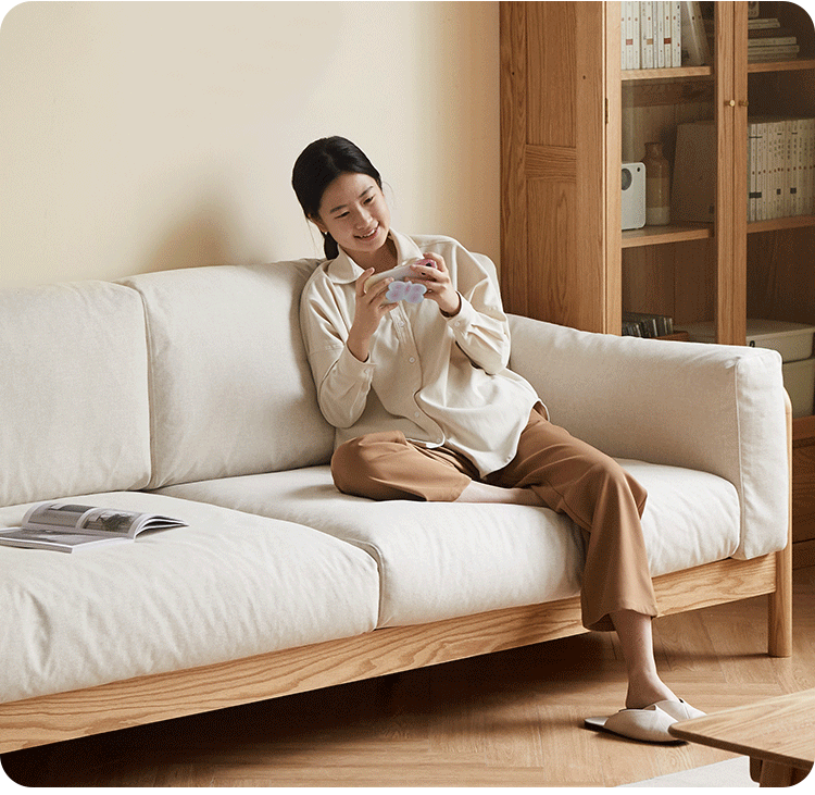 Oak Solid Wood Modern Straight Fabric Sofa