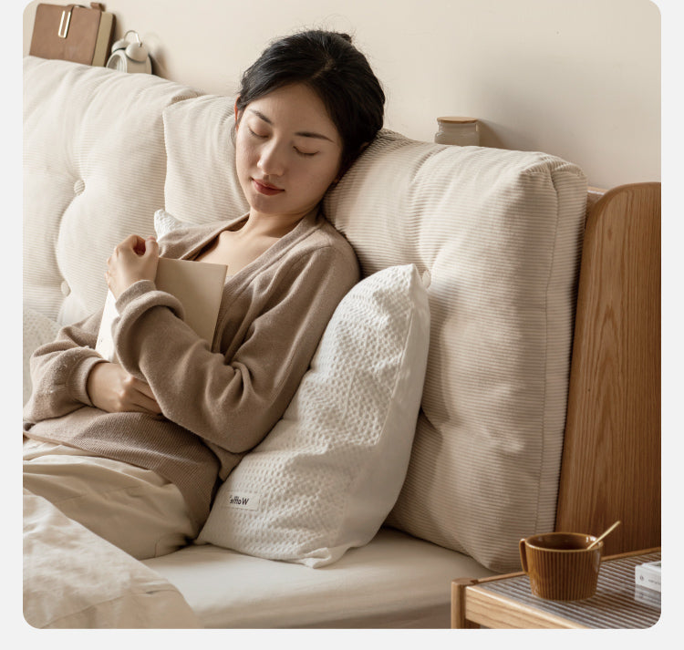 Oak Solid Wood Fabric Box Bed Cream Style