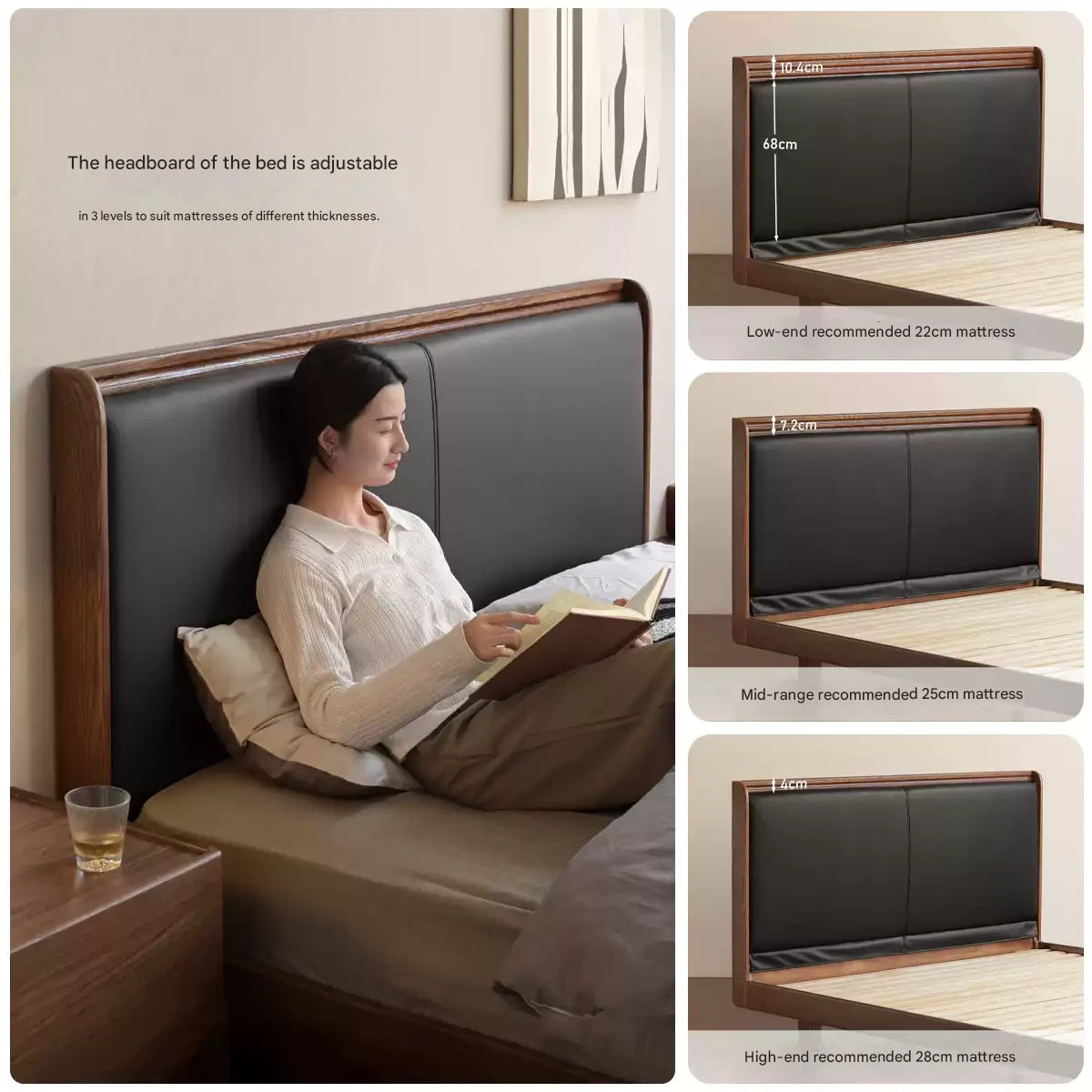 Oak Solid Wood Modern Minimalist Floating Luminous Bed