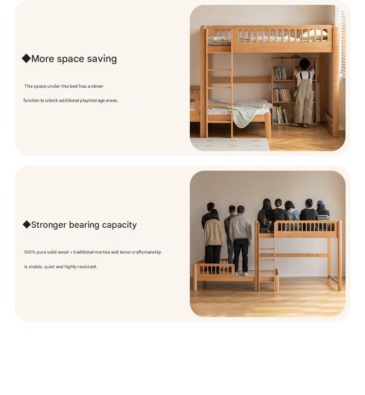 Beech solid wood children's bunk bed.