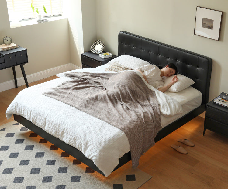 Black High-end Leather Suspension Bed