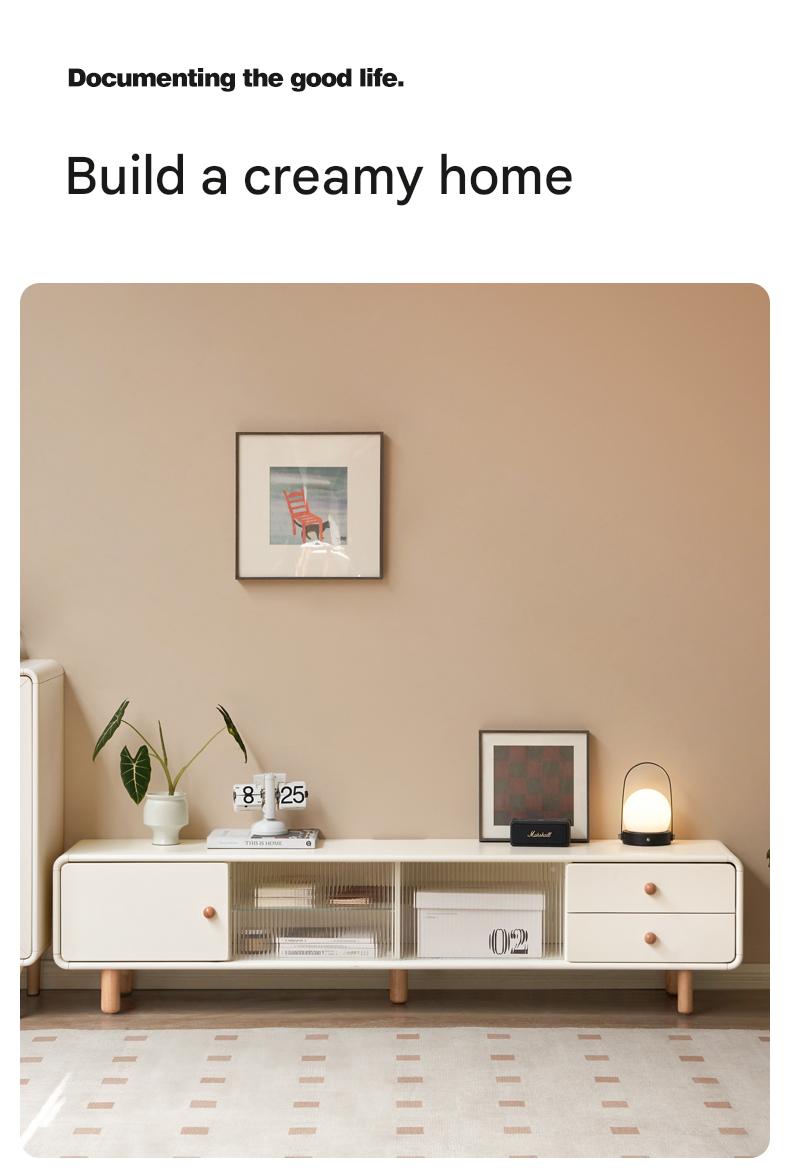 Solid Rubberwood White Floor TV Cabinet.