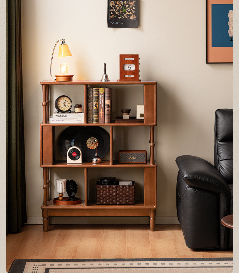 Poplar Solid Wood French Retro Bookshelf with Display Shelf