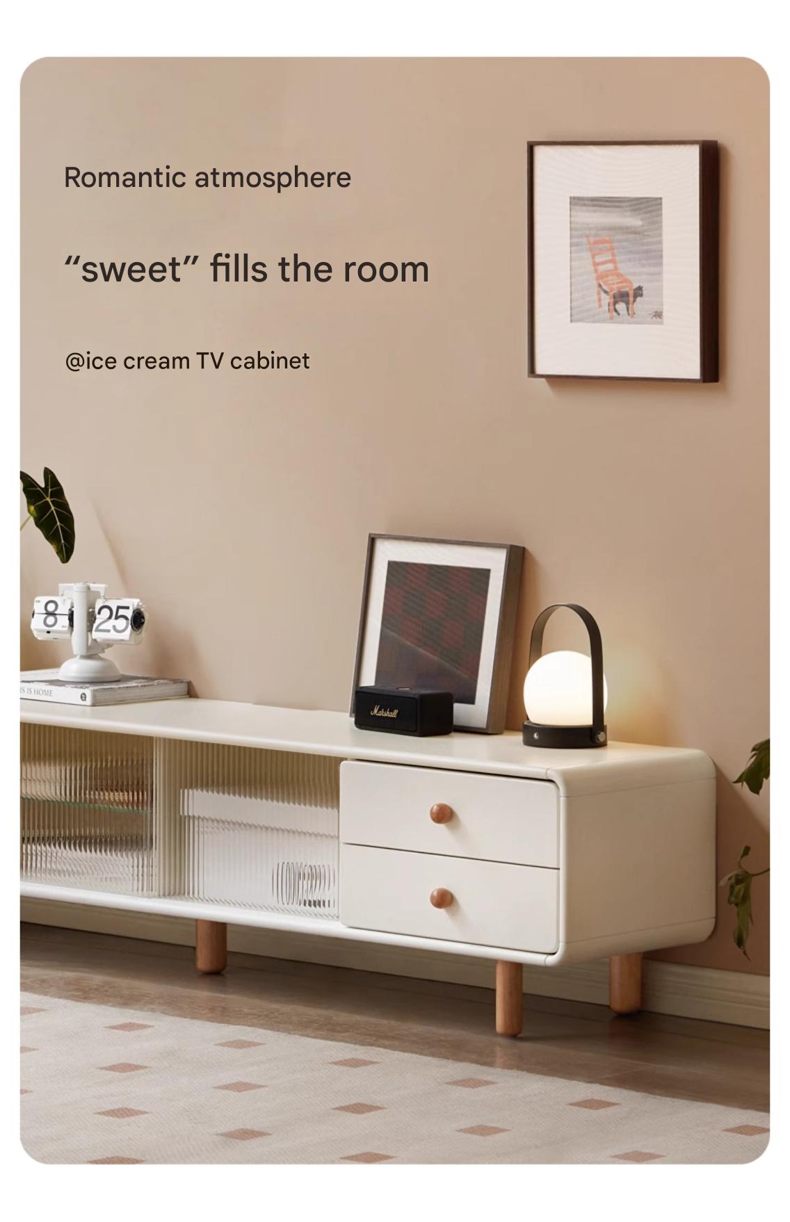 Solid Rubberwood White Floor TV Cabinet.