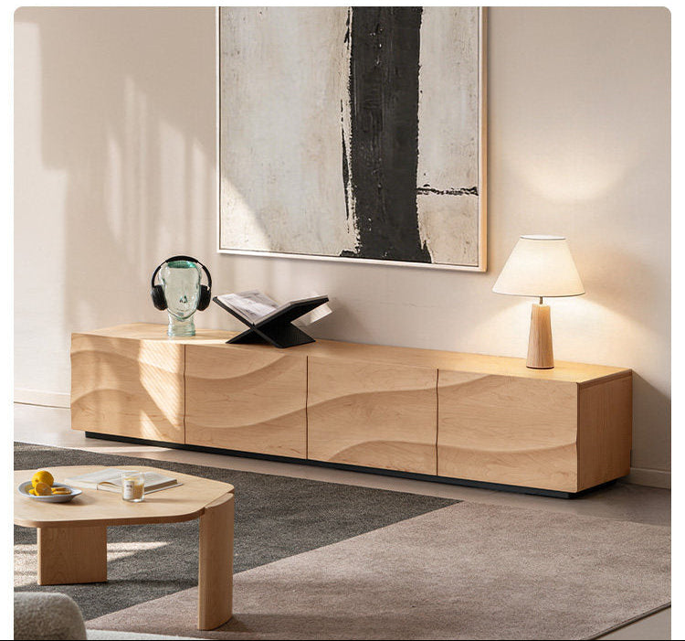 North American Hard Maple Solid Wood TV Cabinet with Modern Minimalist Design and Large Capacity
