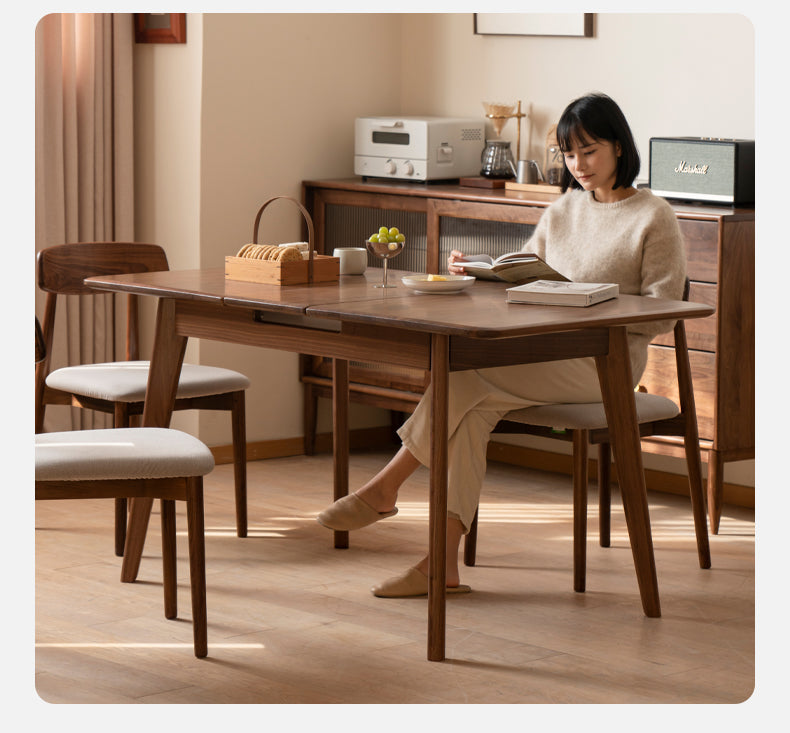 Black Walnut, Ash Solid Wood Telescopic Retractable Dining Table