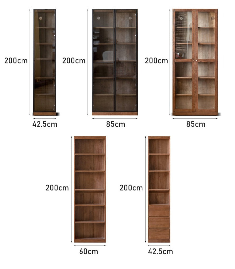 Solid Rubberwood, Oak Solid Wood Bookcase Modern With Glass Door