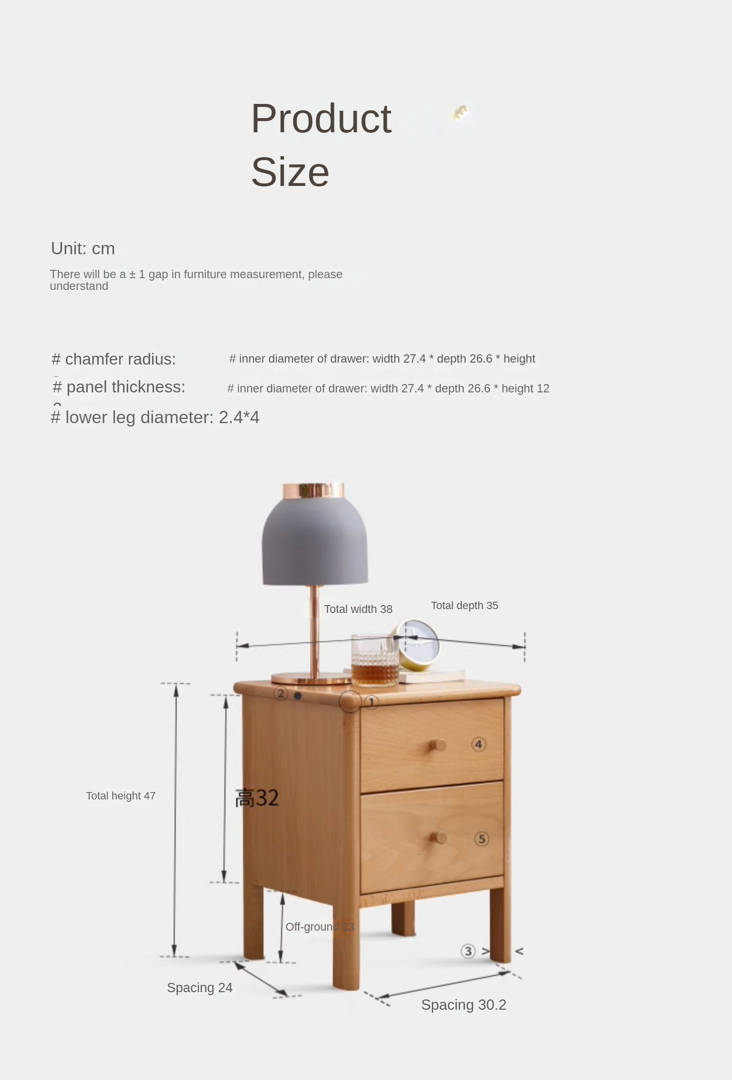 Beech Solid Wood Drawer Nightstand.