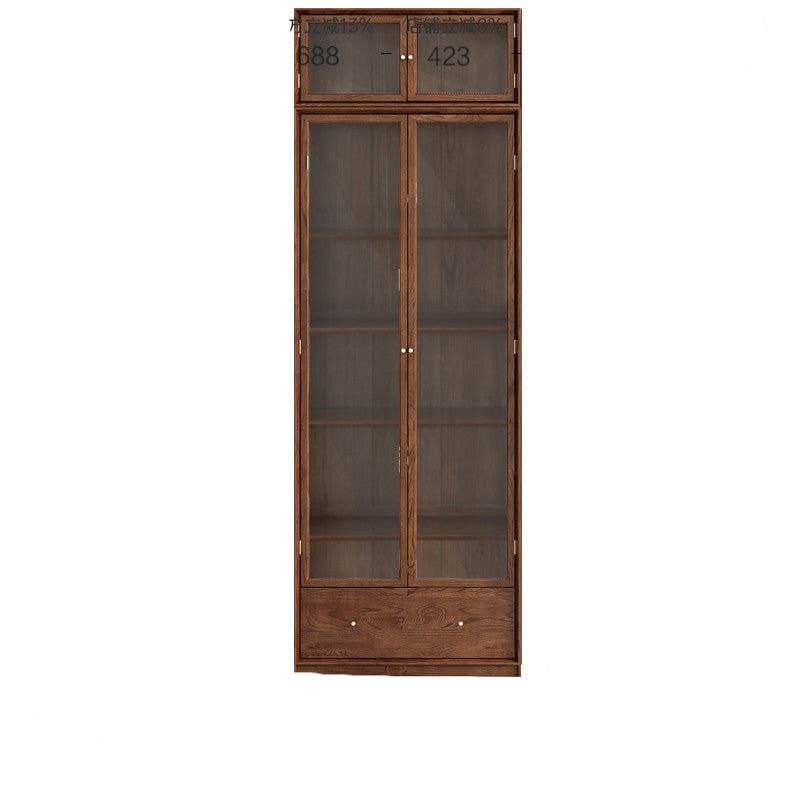 Oak Solid Wood Dust-Proof Glass Door Wall Floor-to-ceiling Bookshelf