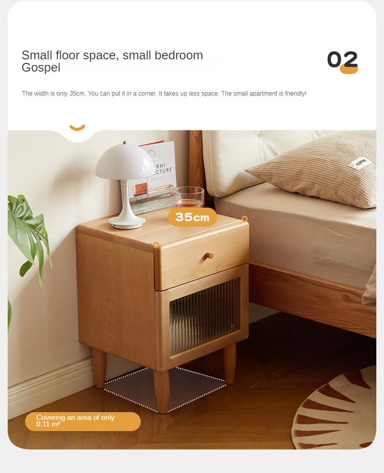 Beech Solid Wood Nightstand With Light