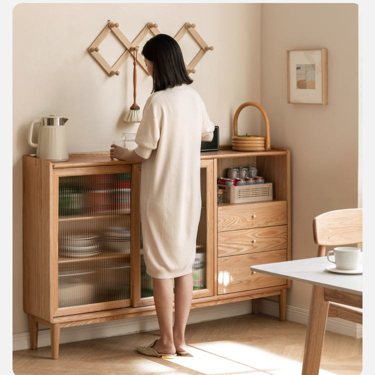 Oak, Ash, Black Walnut, Cherry, Beech Solid Wood, Solid RubberWood Ultra-thin Sideboard Sliding Door