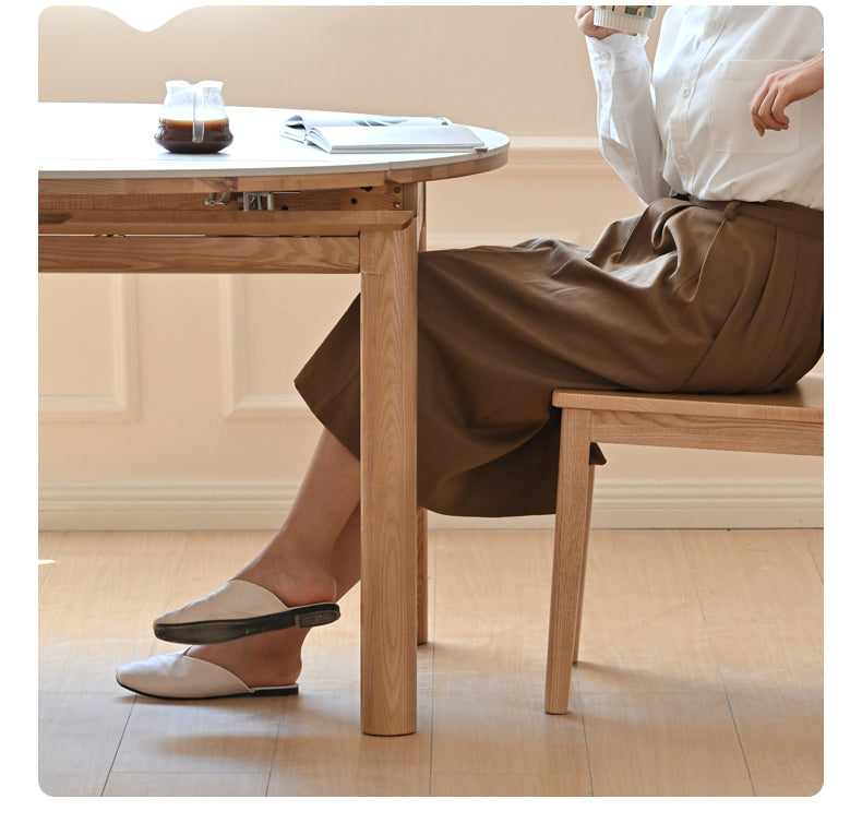 Solid Ruberwood, Oak, Ash Solid Wood Retractable Rock Plate Dining Table