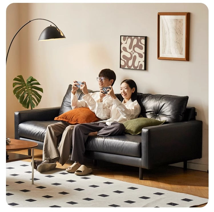 Leather Sofa, Black Top Layer Light Luxury Cowhide Sofa