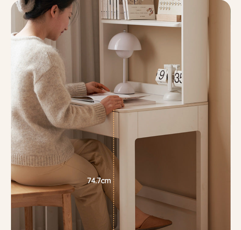 Poplar Solid Wood Rock Board Desk Bookshelf Integrated White Cream