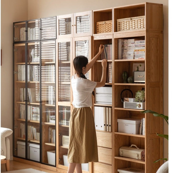 Oak, Solid Rubberwood Modern Bookcase Storage