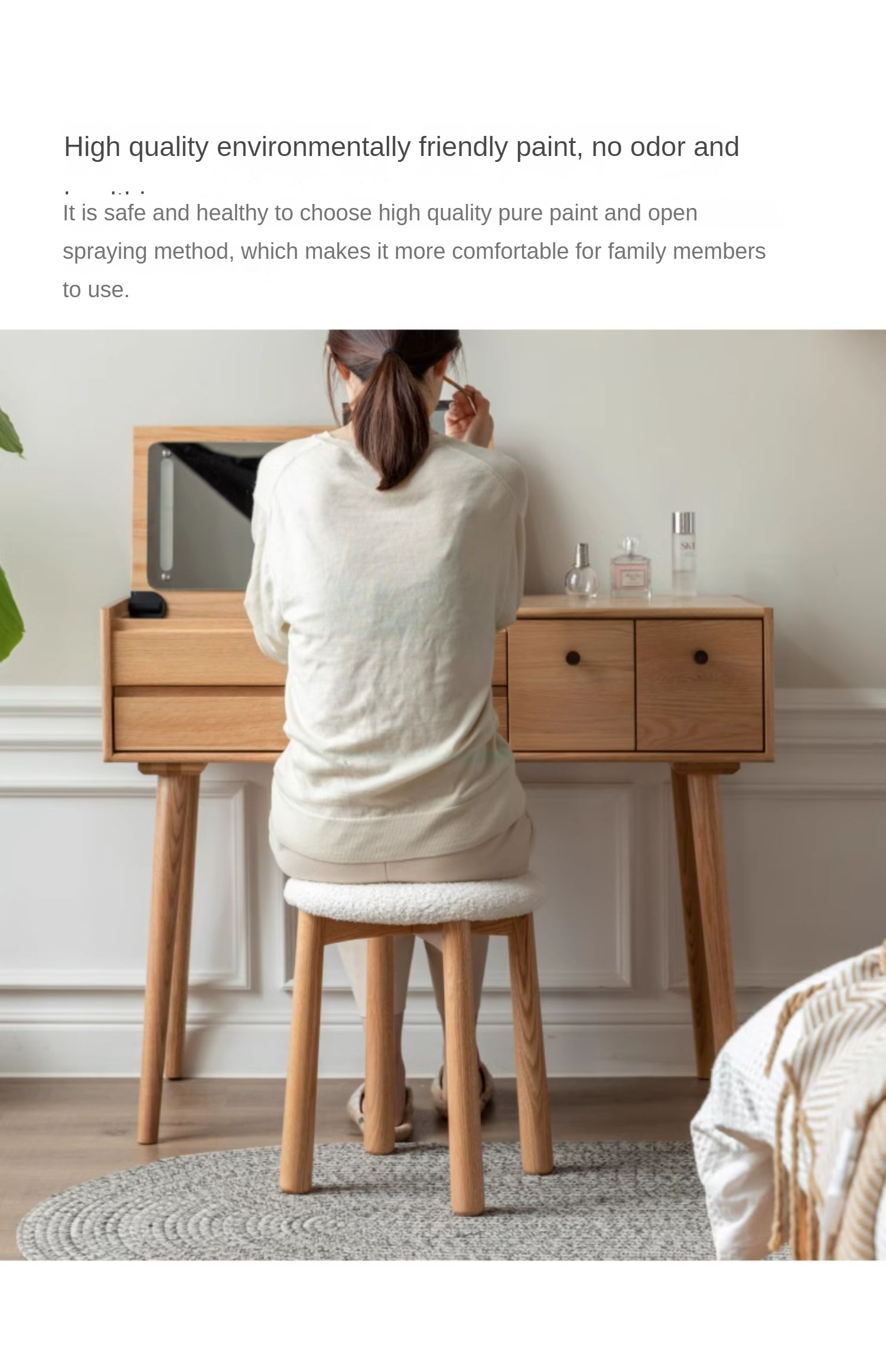 Black Walnut, Oak, Cherry, Beech, Sandalwood Solid Wood Makeup Stool