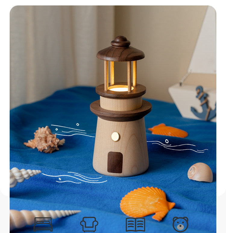 Black Walnut, Maple Solid WoodLighthouse Night Light for Bedroom and Bedside