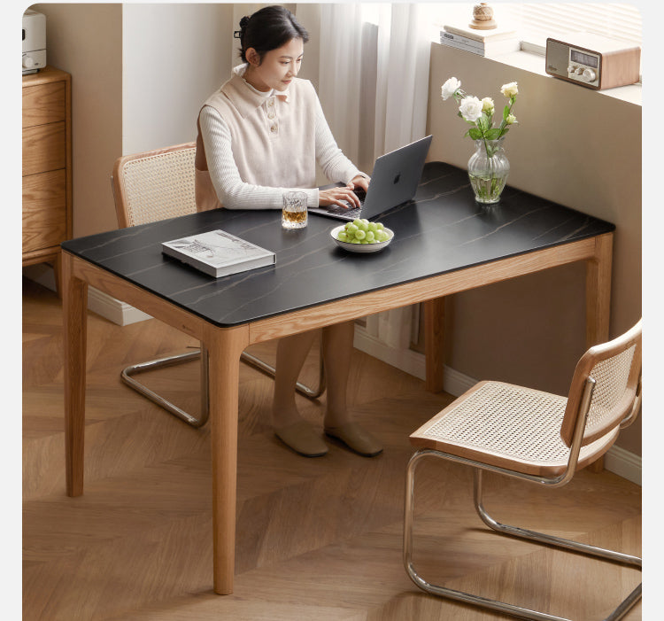 Oak, Ash Solid Wood Log Style Rectangular Dining Table