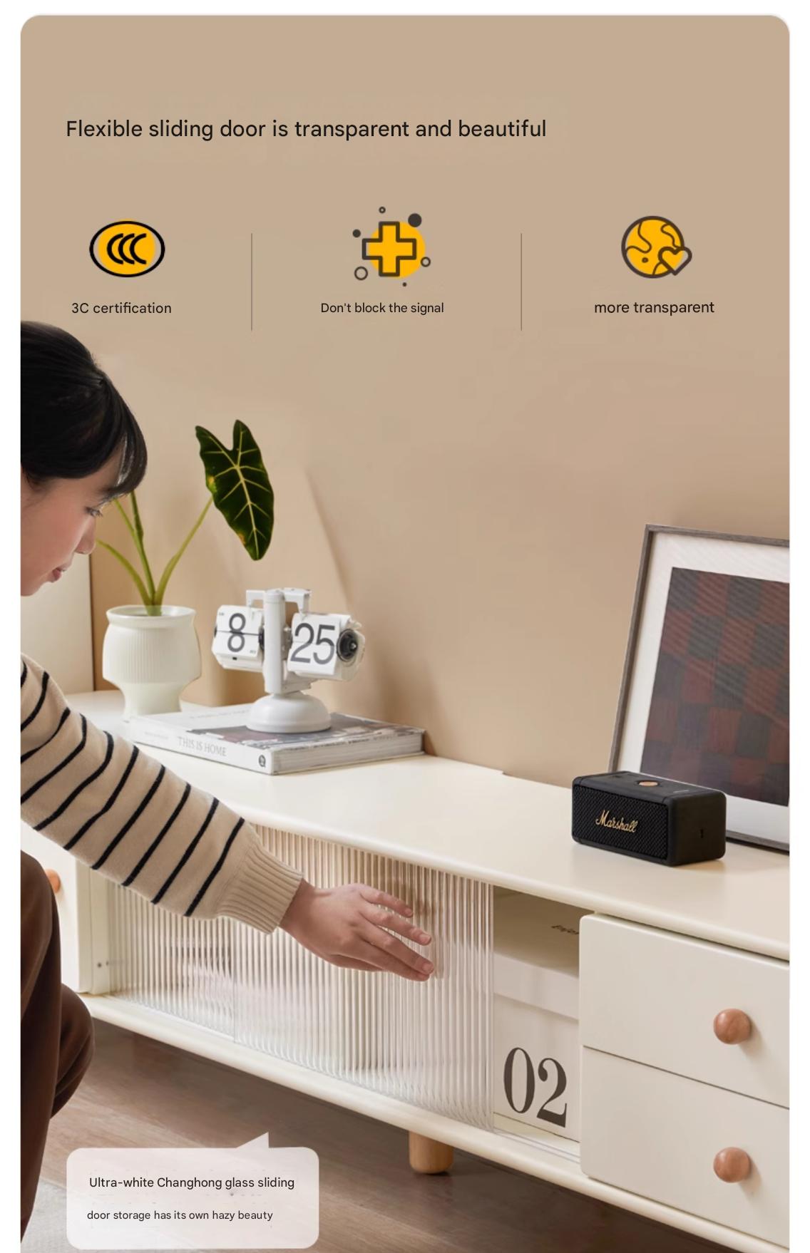 Solid Rubberwood White Floor TV Cabinet.